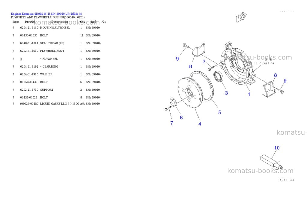 Komatsu 4d95s-w-1j s/n 39040-up Parts catalog cover Page 9 Komatsu 4d95s-w-1j s/n 39040-up Parts catalog cover Page 9
