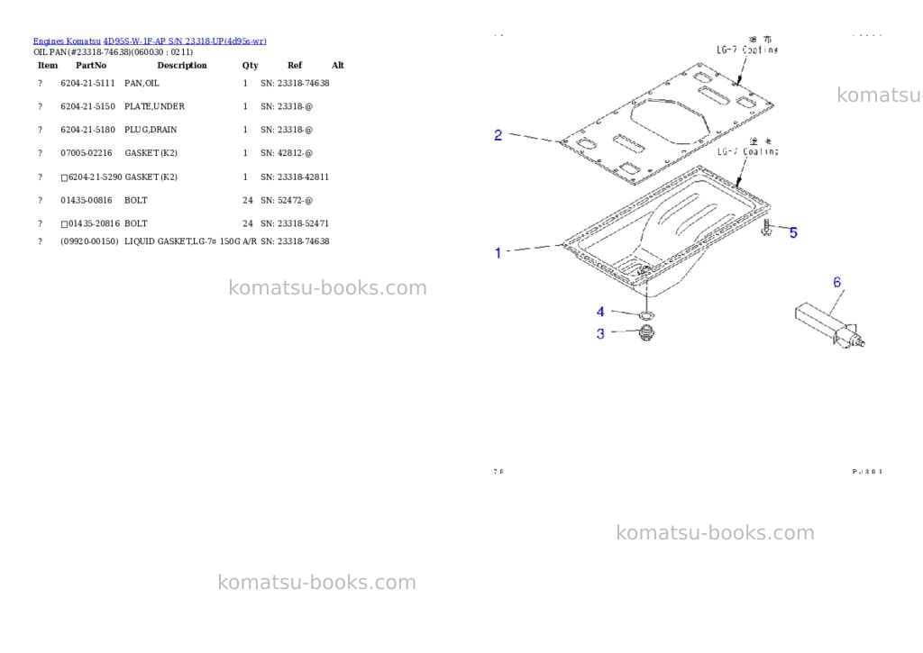 Komatsu 4D95S-W-1F-AP S/N 23318-UP Parts catalog cover Page 10 Komatsu 4D95S-W-1F-AP S/N 23318-UP Parts catalog cover Page 10
