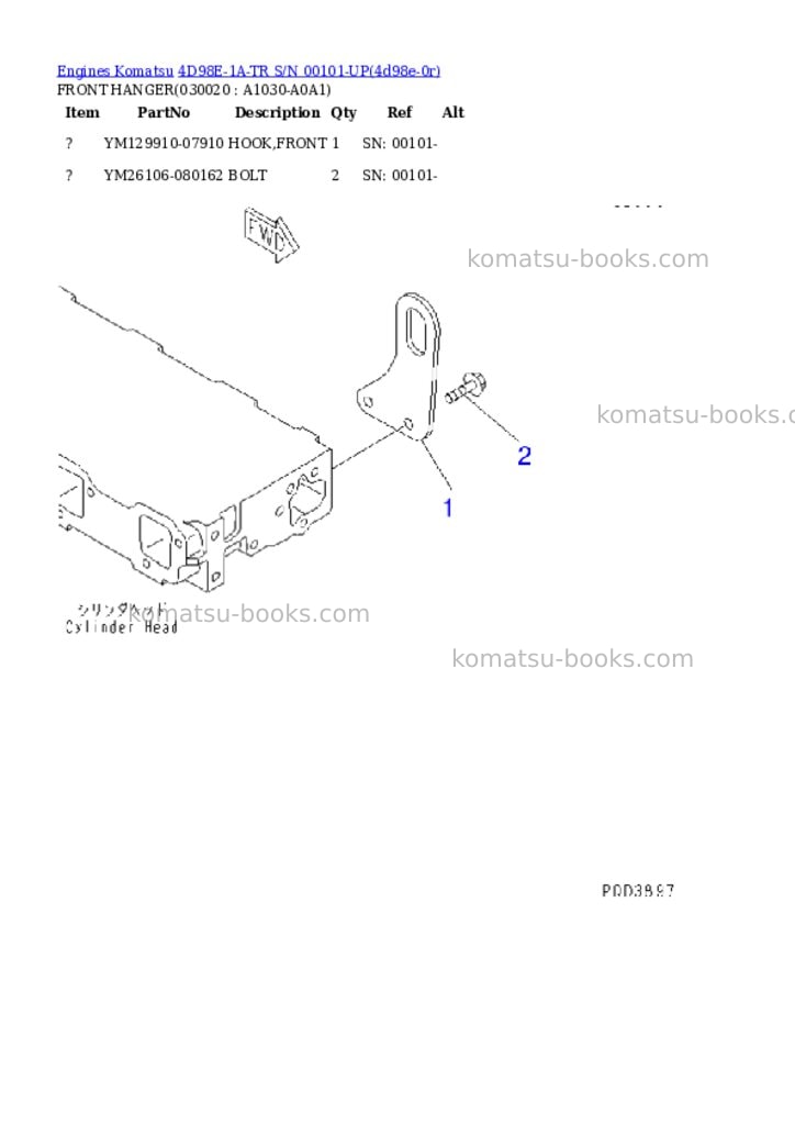 Komatsu 4D98E-1A-TR S/N 00101-UP Parts catalog cover Komatsu 4D98E-1A-TR S/N 00101-UP Parts catalog cover