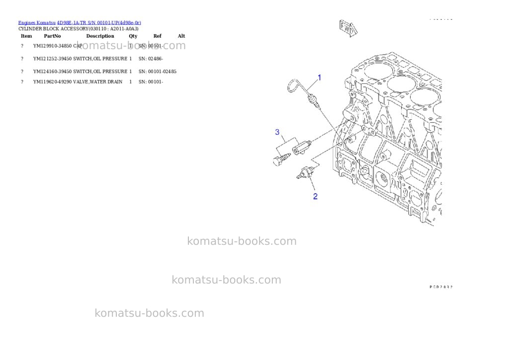 Komatsu 4D98E-1A-TR S/N 00101-UP Parts catalog cover Page 10 Komatsu 4D98E-1A-TR S/N 00101-UP Parts catalog cover Page 10