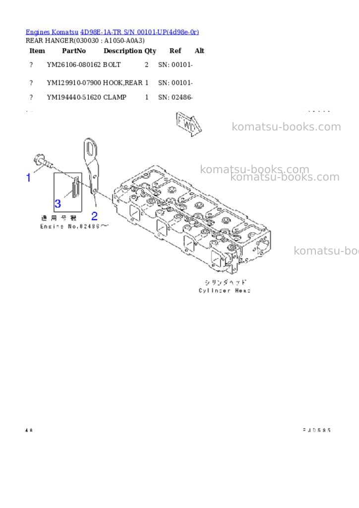 Komatsu 4D98E-1A-TR S/N 00101-UP Parts catalog cover Page 2 Komatsu 4D98E-1A-TR S/N 00101-UP Parts catalog cover Page 2