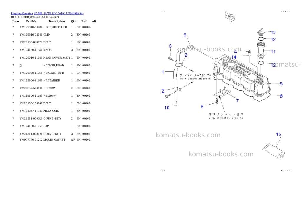 Komatsu 4D98E-1A-TR S/N 00101-UP Parts catalog cover Page 3 Komatsu 4D98E-1A-TR S/N 00101-UP Parts catalog cover Page 3