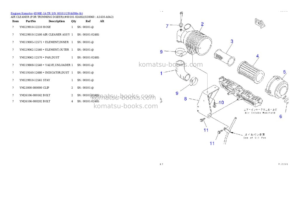 Komatsu 4D98E-1A-TR S/N 00101-UP Parts catalog cover Page 5 Komatsu 4D98E-1A-TR S/N 00101-UP Parts catalog cover Page 5