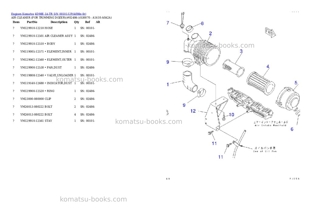 Komatsu 4D98E-1A-TR S/N 00101-UP Parts catalog cover Page 6 Komatsu 4D98E-1A-TR S/N 00101-UP Parts catalog cover Page 6
