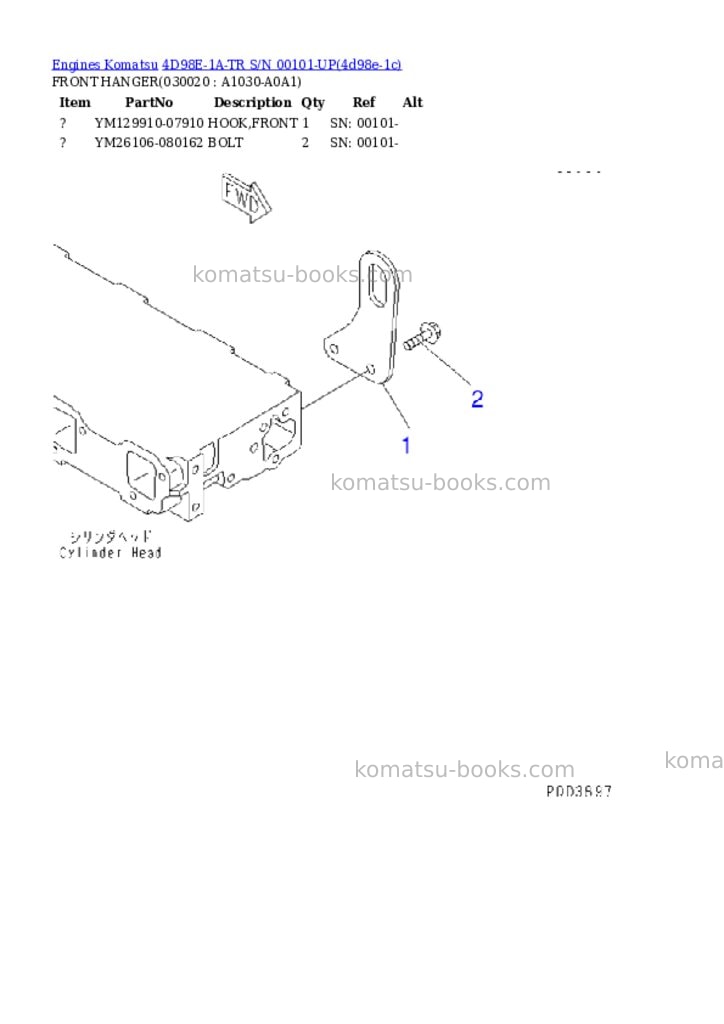 Komatsu 4d98e-1a-tr s/n 00101-up Parts catalog cover Komatsu 4d98e-1a-tr s/n 00101-up Parts catalog cover