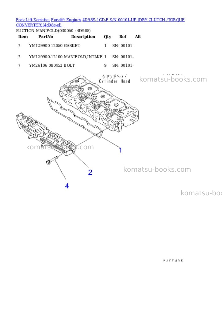 Komatsu 4d98e-1gd-f s/n 00101-up （ﾄﾞﾗｲｸﾗｯﾁ/ﾄﾙｸｺﾝﾊﾞｰﾀ） Parts catalog cover Page 4