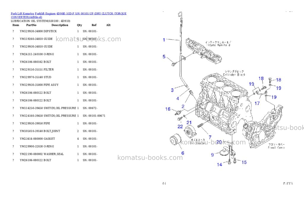 Komatsu 4d98e-1gd-f s/n 00101-up （ﾄﾞﾗｲｸﾗｯﾁ/ﾄﾙｸｺﾝﾊﾞｰﾀ） Parts catalog cover Page 9