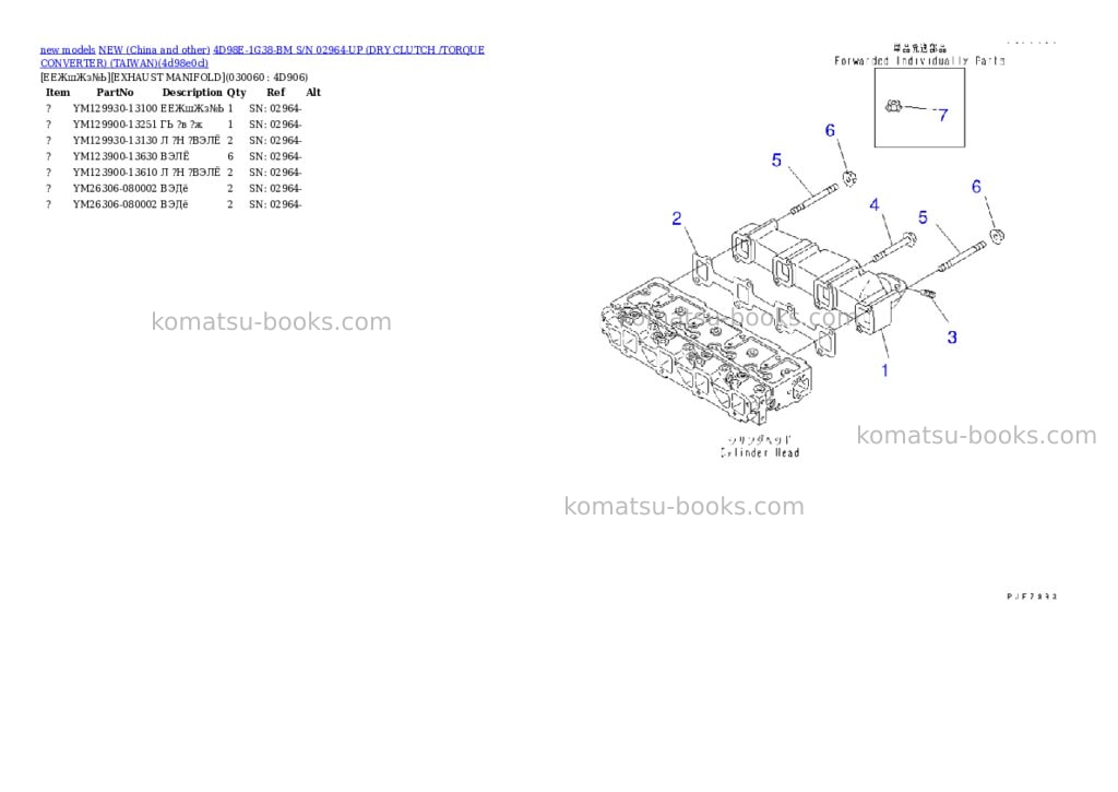 Komatsu 4d98e-1g38-bm s/n 02964-up dry clutch /torque converter taiwan Parts catalog cover Page 5 Komatsu 4d98e-1g38-bm s/n 02964-up dry clutch /torque converter taiwan Parts catalog cover Page 5