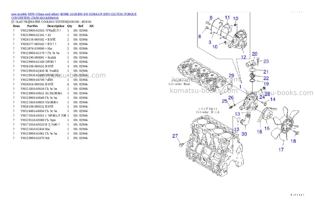 Komatsu 4d98e-1g38-bm s/n 02964-up dry clutch /torque converter taiwan Parts catalog cover Page 9 Komatsu 4d98e-1g38-bm s/n 02964-up dry clutch /torque converter taiwan Parts catalog cover Page 9