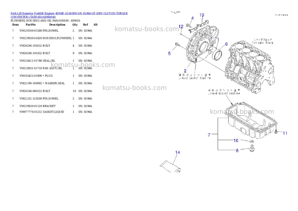 Komatsu 4D98E-1G38-BM S/N 02964-UP (DRY CLUTCH /TORQUE CONVERTER) (TAIWAN) Parts catalog cover Page 2 Komatsu 4D98E-1G38-BM S/N 02964-UP (DRY CLUTCH /TORQUE CONVERTER) (TAIWAN) Parts catalog cover Page 2