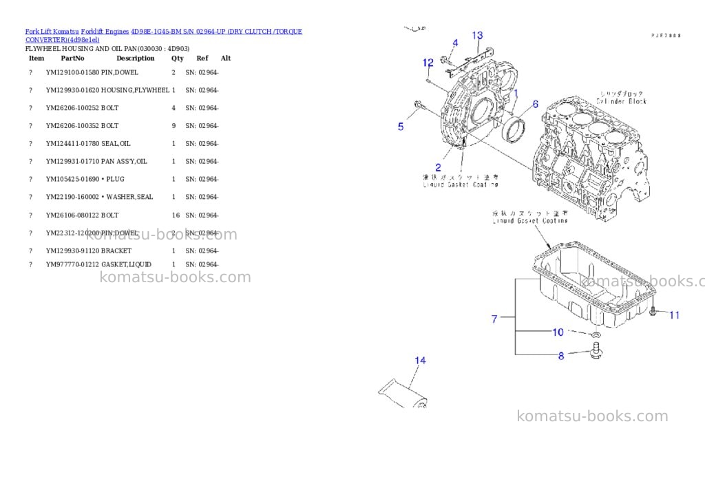 Komatsu 4d98e-1g45-bm s/n 02964-up (ドライクラッチ/トルクコンバータ) Parts catalog cover Page 2 Komatsu 4d98e-1g45-bm s/n 02964-up (ドライクラッチ/トルクコンバータ) Parts catalog cover Page 2