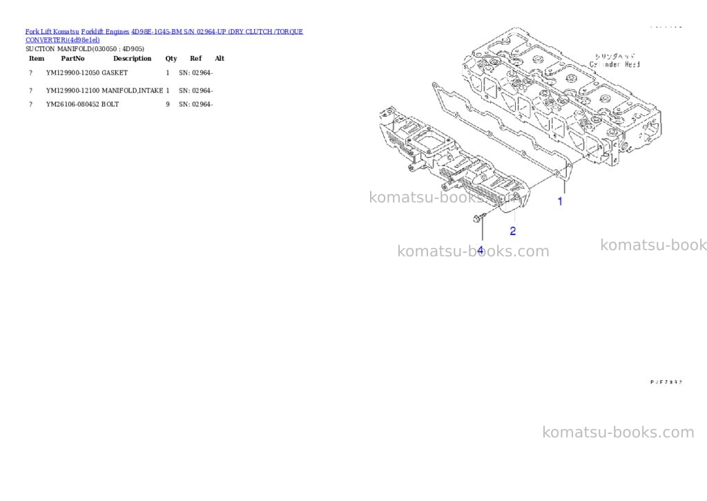 Komatsu 4d98e-1g45-bm s/n 02964-up (ドライクラッチ/トルクコンバータ) Parts catalog cover Page 4 Komatsu 4d98e-1g45-bm s/n 02964-up (ドライクラッチ/トルクコンバータ) Parts catalog cover Page 4