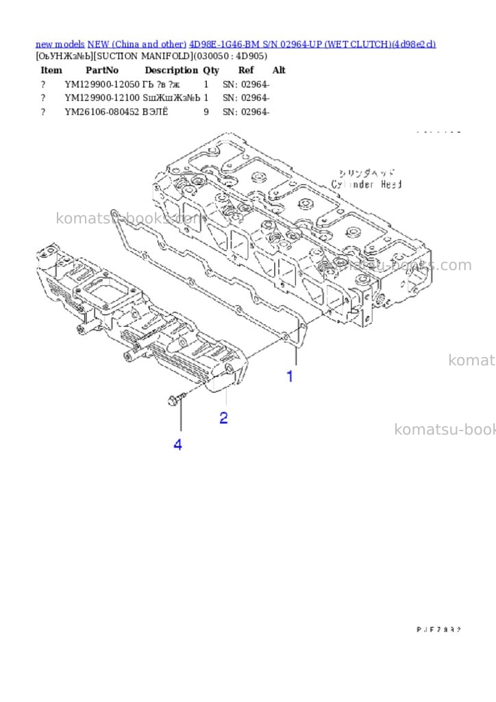 Komatsu 4d98e-1g46-bm s/n 02964-up wet clutch Parts catalog cover Page 4 Komatsu 4d98e-1g46-bm s/n 02964-up wet clutch Parts catalog cover Page 4