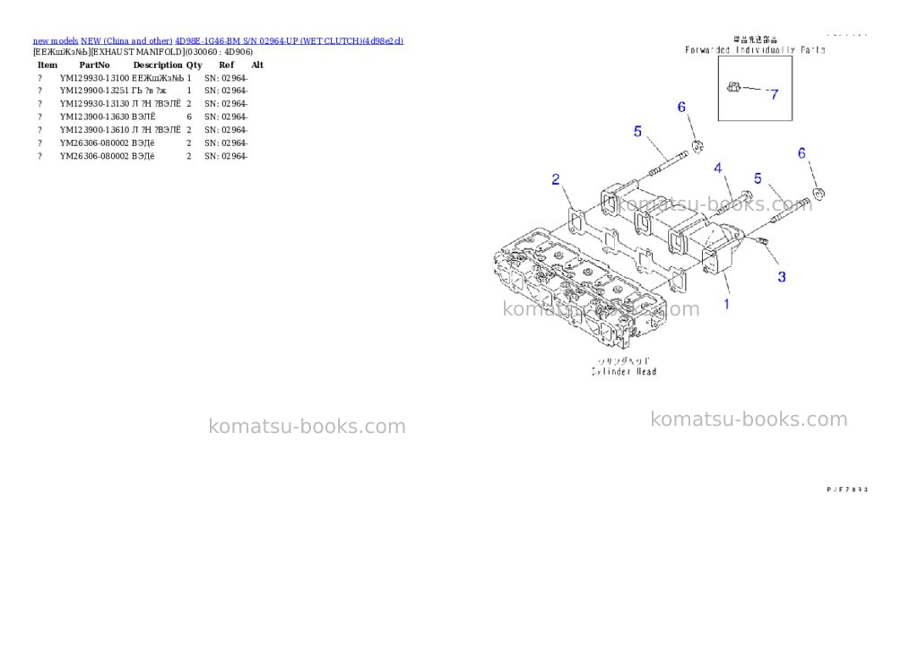 Komatsu 4d98e-1g46-bm s/n 02964-up wet clutch Parts catalog cover Page 5 Komatsu 4d98e-1g46-bm s/n 02964-up wet clutch Parts catalog cover Page 5