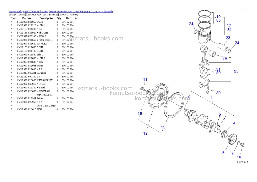 Komatsu 4d98e-1g46-bm s/n 02964-up wet clutch Parts catalog cover Page 7 Komatsu 4d98e-1g46-bm s/n 02964-up wet clutch Parts catalog cover Page 7