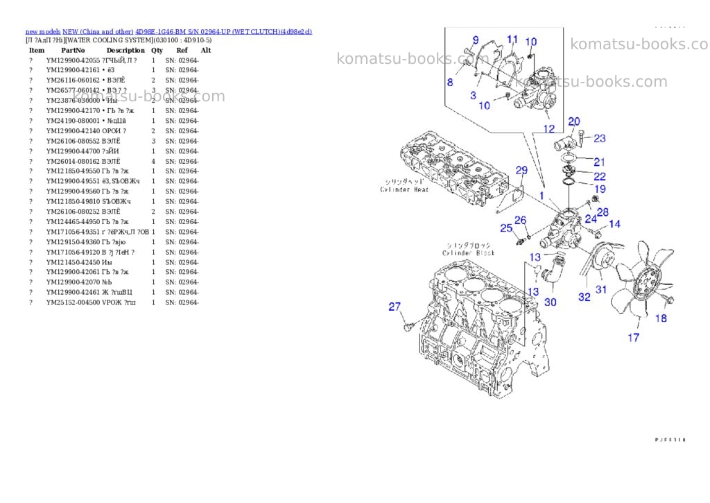 Komatsu 4d98e-1g46-bm s/n 02964-up wet clutch Parts catalog cover Page 9 Komatsu 4d98e-1g46-bm s/n 02964-up wet clutch Parts catalog cover Page 9