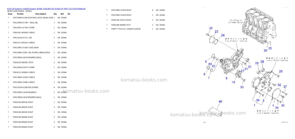 Komatsu 4d98e-1g46-bm s/n 02964-up （ｳｪｯﾄｸﾗｯﾁ） Parts catalog cover