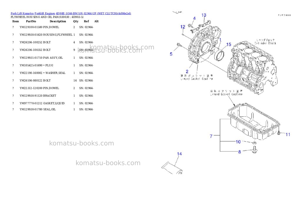 Komatsu 4d98e-1g46-bm s/n 02964-up （ｳｪｯﾄｸﾗｯﾁ） Parts catalog cover Page 2