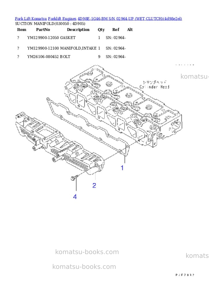 Komatsu 4d98e-1g46-bm s/n 02964-up （ｳｪｯﾄｸﾗｯﾁ） Parts catalog cover Page 4