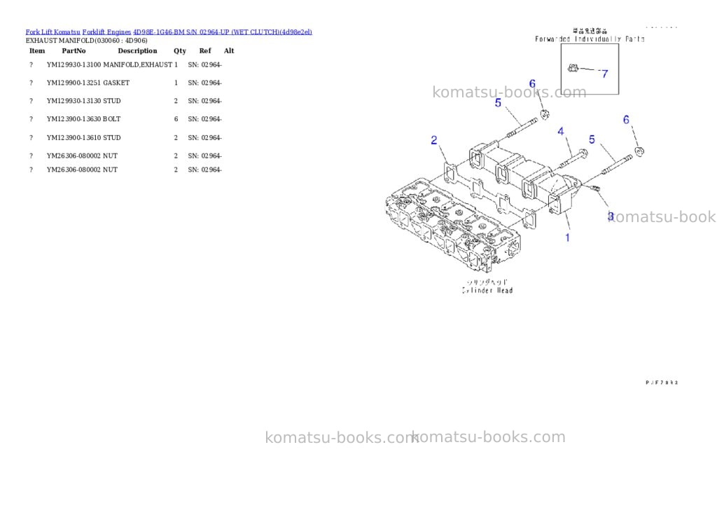 Komatsu 4d98e-1g46-bm s/n 02964-up （ｳｪｯﾄｸﾗｯﾁ） Parts catalog cover Page 5