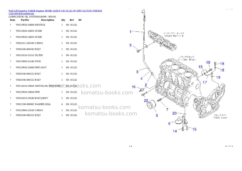 Komatsu 4d98e-1agd-f s/n 01532-up dry clutch /torque converter Parts catalog cover Page 8 Komatsu 4d98e-1agd-f s/n 01532-up dry clutch /torque converter Parts catalog cover Page 8