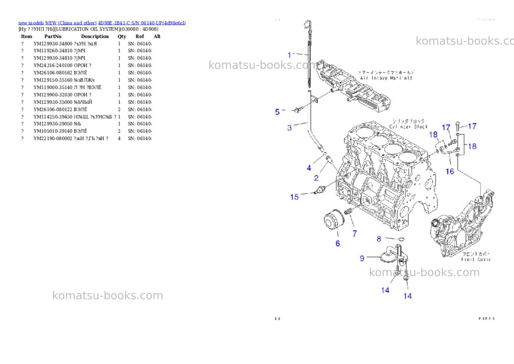 Komatsu 4d98e-1b41-c s/n 06140-up Parts catalog cover Page 7