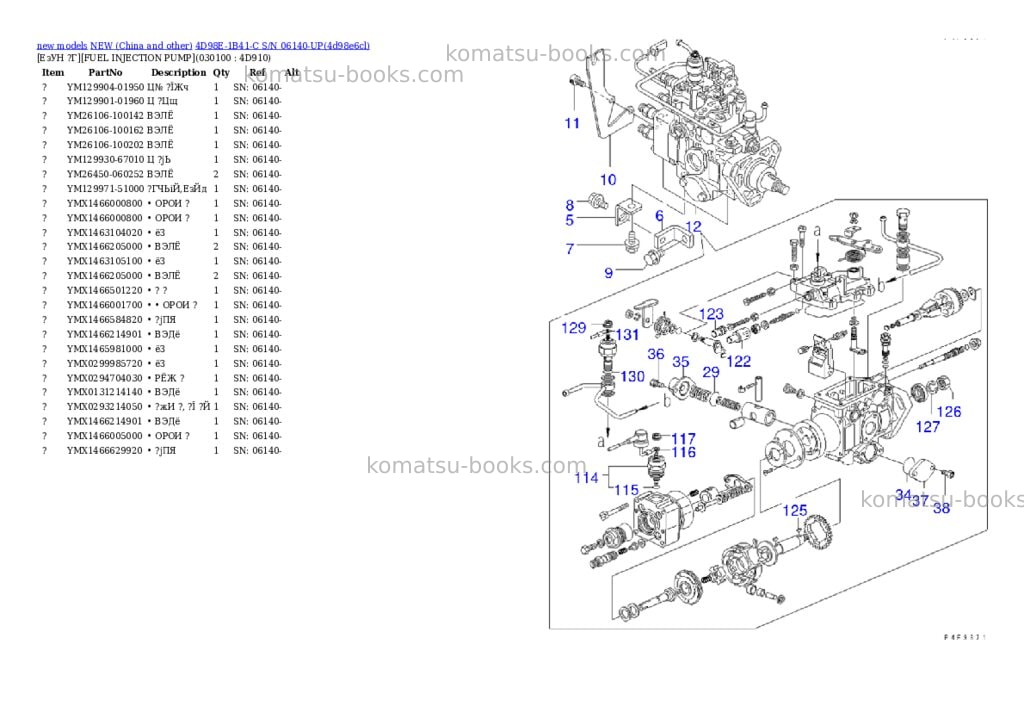 Komatsu 4d98e-1b41-c s/n 06140-up Parts catalog cover Page 9
