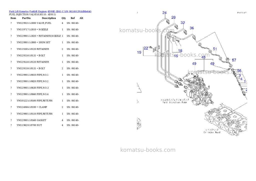 Komatsu 4D98E-1B41-C S/N 06140-UP Parts catalog cover Page 10 Komatsu 4D98E-1B41-C S/N 06140-UP Parts catalog cover Page 10