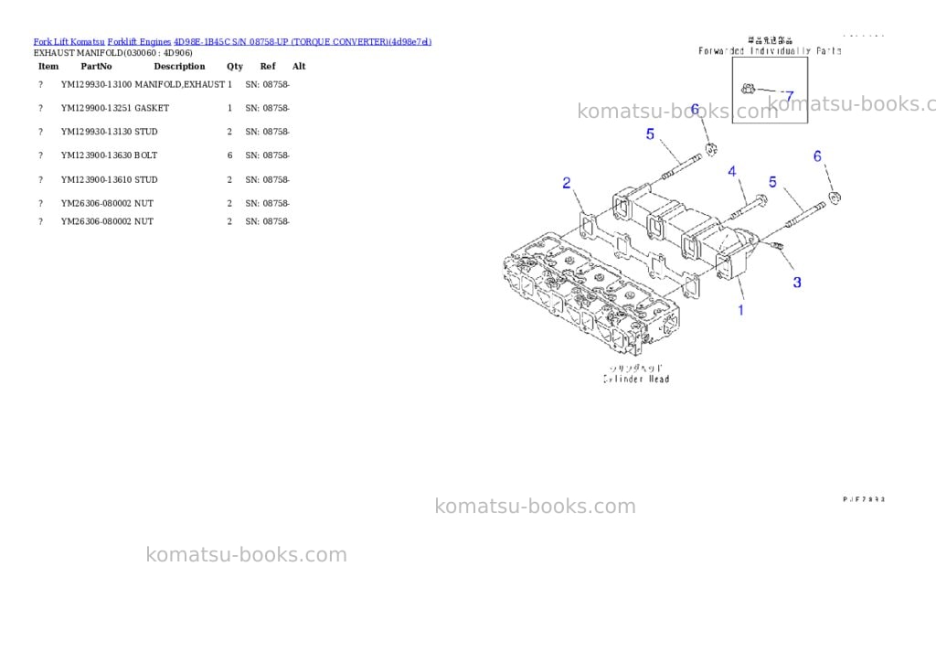 Komatsu 4d98e-1b45c s/n 08758-up (トルクコンバータ) Parts catalog cover Page 5 Komatsu 4d98e-1b45c s/n 08758-up (トルクコンバータ) Parts catalog cover Page 5