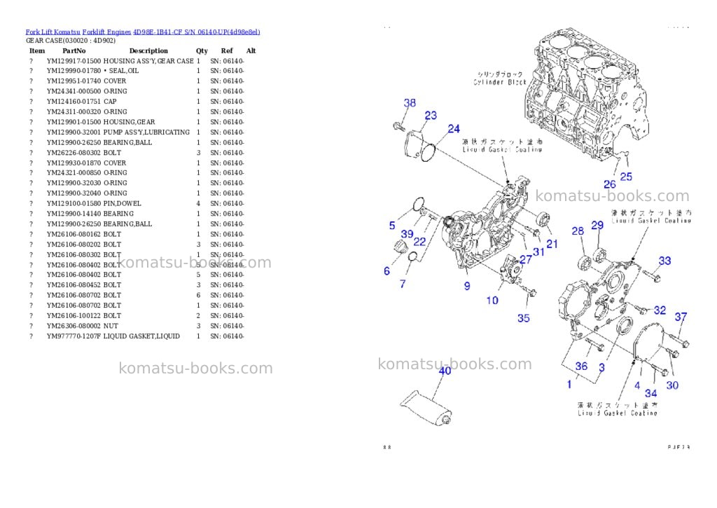 Komatsu 4D98E-1B41-CF S/N 06140-UP Parts catalog cover