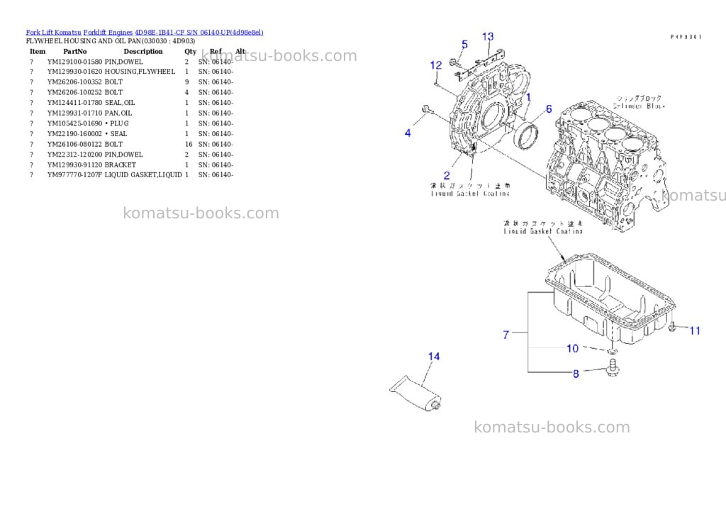 Komatsu 4D98E-1B41-CF S/N 06140-UP Parts catalog cover Page 2