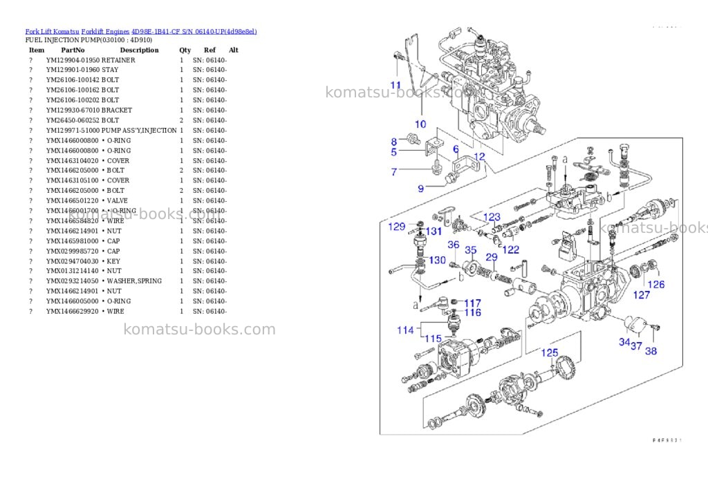 Komatsu 4D98E-1B41-CF S/N 06140-UP Parts catalog cover Page 9