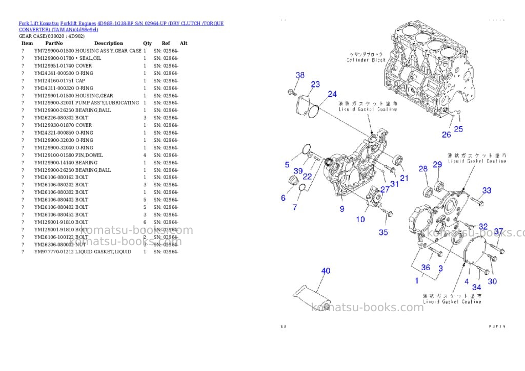 Komatsu 4D98E-1G38-BF S/N 02964-UP (DRY CLUTCH /TORQUE CONVERTER) (TAIWAN) Parts catalog cover