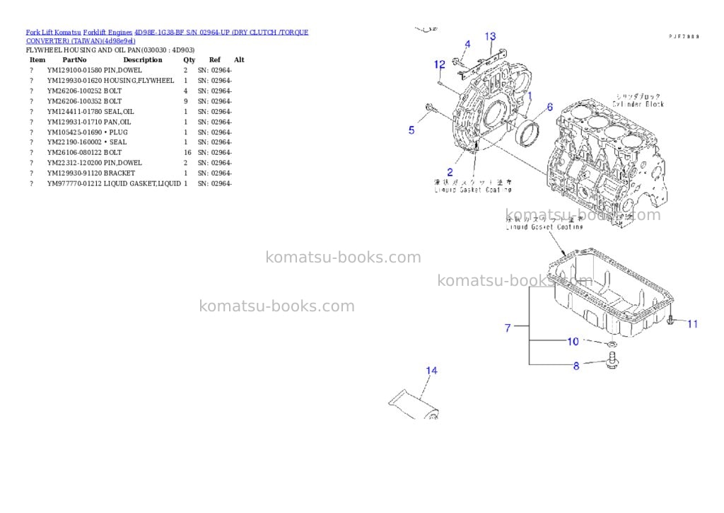 Komatsu 4D98E-1G38-BF S/N 02964-UP (DRY CLUTCH /TORQUE CONVERTER) (TAIWAN) Parts catalog cover Page 2