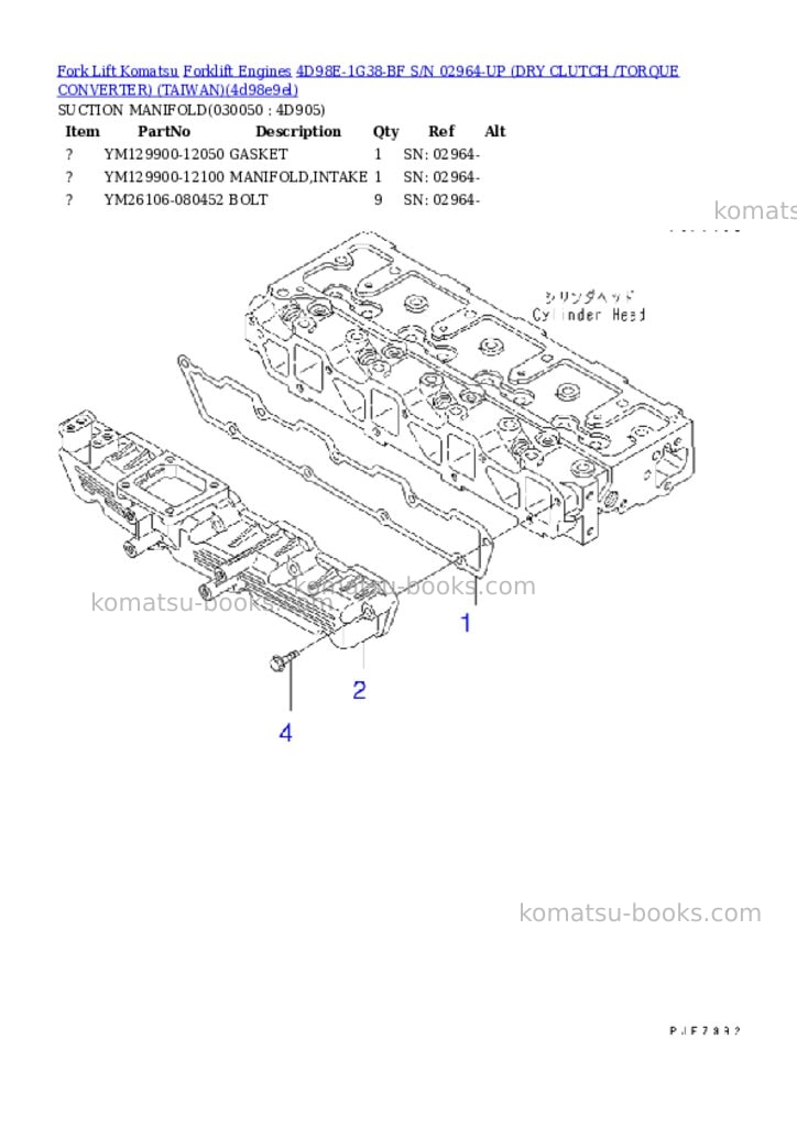 Komatsu 4D98E-1G38-BF S/N 02964-UP (DRY CLUTCH /TORQUE CONVERTER) (TAIWAN) Parts catalog cover Page 4