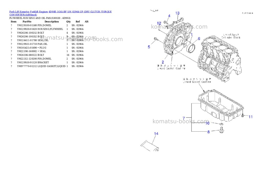 Komatsu 4D98E-1G45-BF S/N 02964-UP (DRY CLUTCH /TORQUE CONVERTER) Parts catalog cover Page 2 Komatsu 4D98E-1G45-BF S/N 02964-UP (DRY CLUTCH /TORQUE CONVERTER) Parts catalog cover Page 2