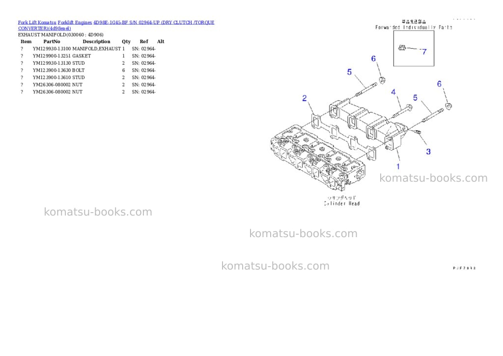 Komatsu 4D98E-1G45-BF S/N 02964-UP (DRY CLUTCH /TORQUE CONVERTER) Parts catalog cover Page 5 Komatsu 4D98E-1G45-BF S/N 02964-UP (DRY CLUTCH /TORQUE CONVERTER) Parts catalog cover Page 5