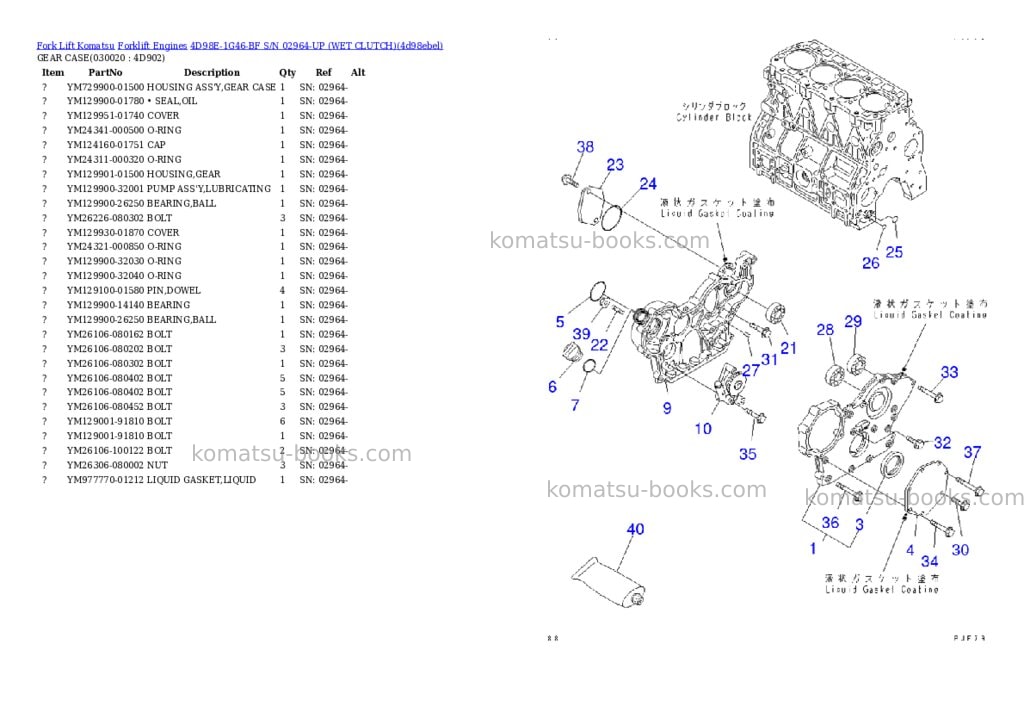 Komatsu 4D98E-1G46-BF S/N 02964-UP (WET CLUTCH) Parts catalog cover Komatsu 4D98E-1G46-BF S/N 02964-UP (WET CLUTCH) Parts catalog cover