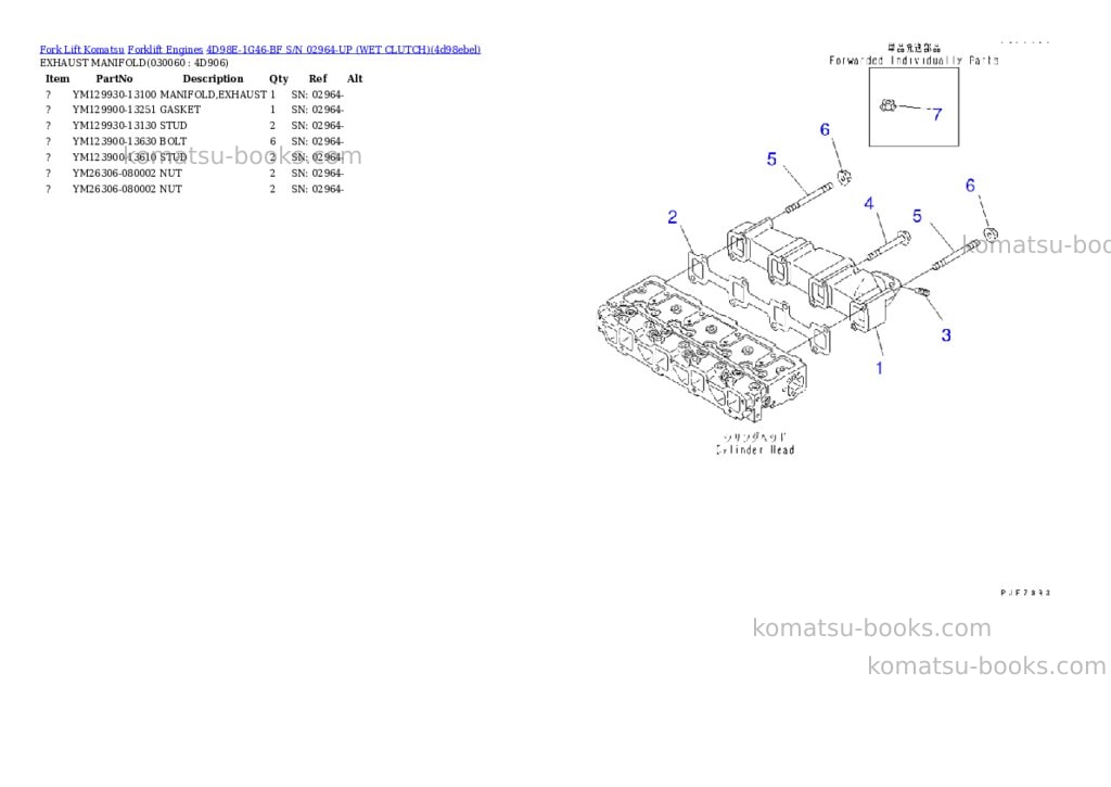 Komatsu 4D98E-1G46-BF S/N 02964-UP (WET CLUTCH) Parts catalog cover Page 5 Komatsu 4D98E-1G46-BF S/N 02964-UP (WET CLUTCH) Parts catalog cover Page 5