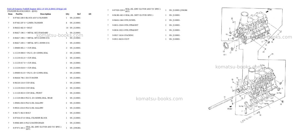 Komatsu 4jg2-1-f s/n j130001-up Parts catalog cover Komatsu 4jg2-1-f s/n j130001-up Parts catalog cover