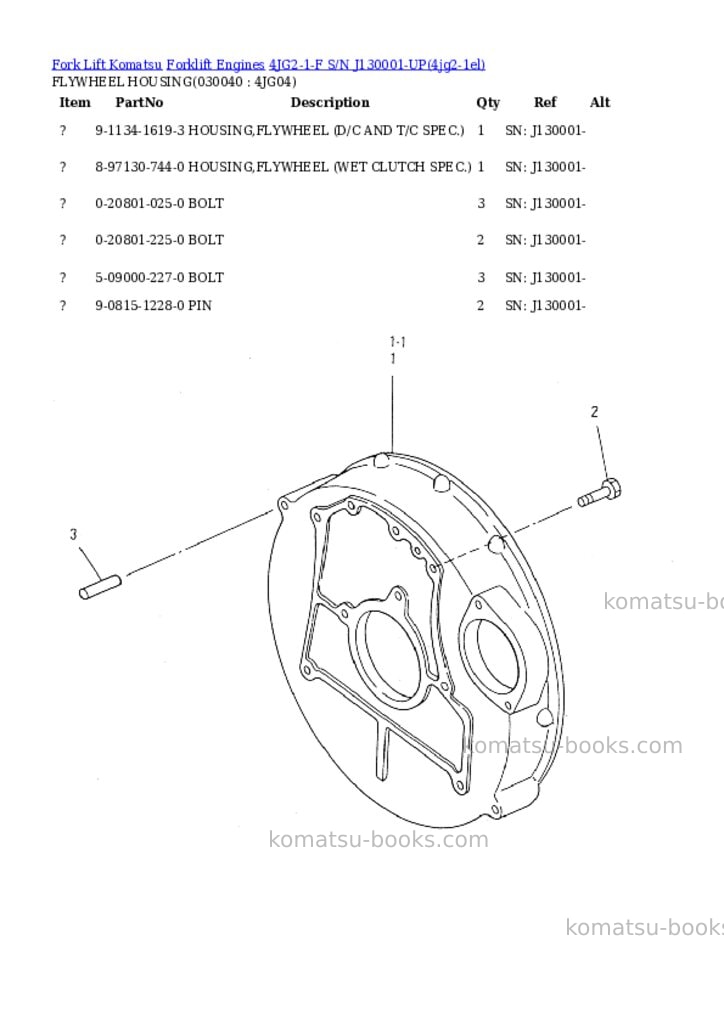 Komatsu 4jg2-1-f s/n j130001-up Parts catalog cover Page 3 Komatsu 4jg2-1-f s/n j130001-up Parts catalog cover Page 3