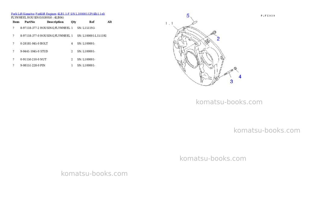 Komatsu 4lb1-1-f s/n l100001-up Parts catalog cover Page 4 Komatsu 4lb1-1-f s/n l100001-up Parts catalog cover Page 4
