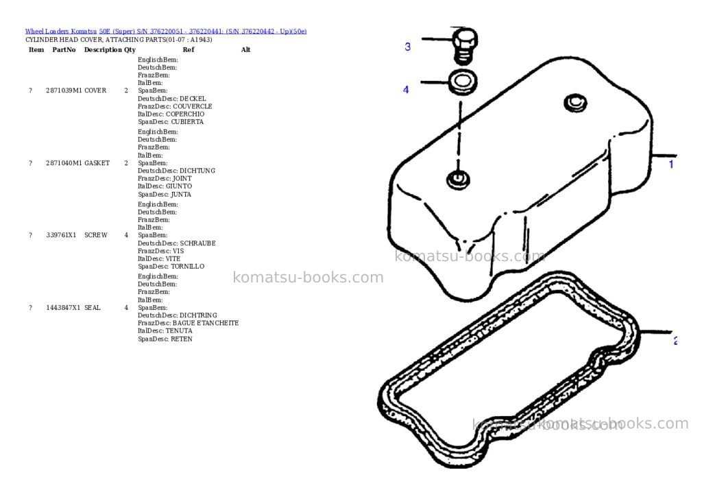 Komatsu 50e super s/n 376220051 - 376220441; s/n 376220442 - up Parts catalog cover Page 8 Komatsu 50e super s/n 376220051 - 376220441; s/n 376220442 - up Parts catalog cover Page 8