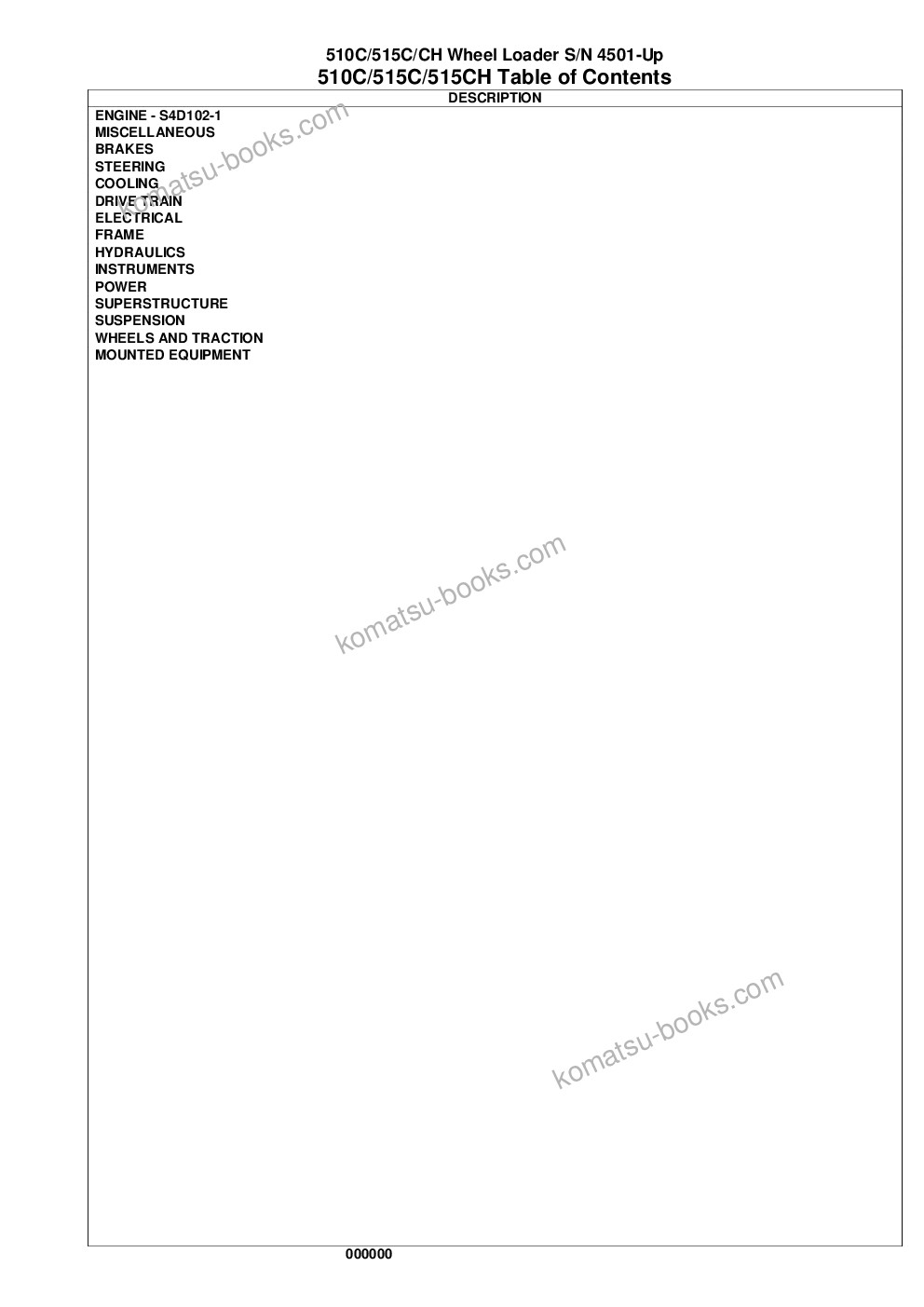 Komatsu 510c s/n p004501-up & 515c/ch s/n p006501-up Parts catalog cover Page 2 Komatsu 510c s/n p004501-up & 515c/ch s/n p006501-up Parts catalog cover Page 2