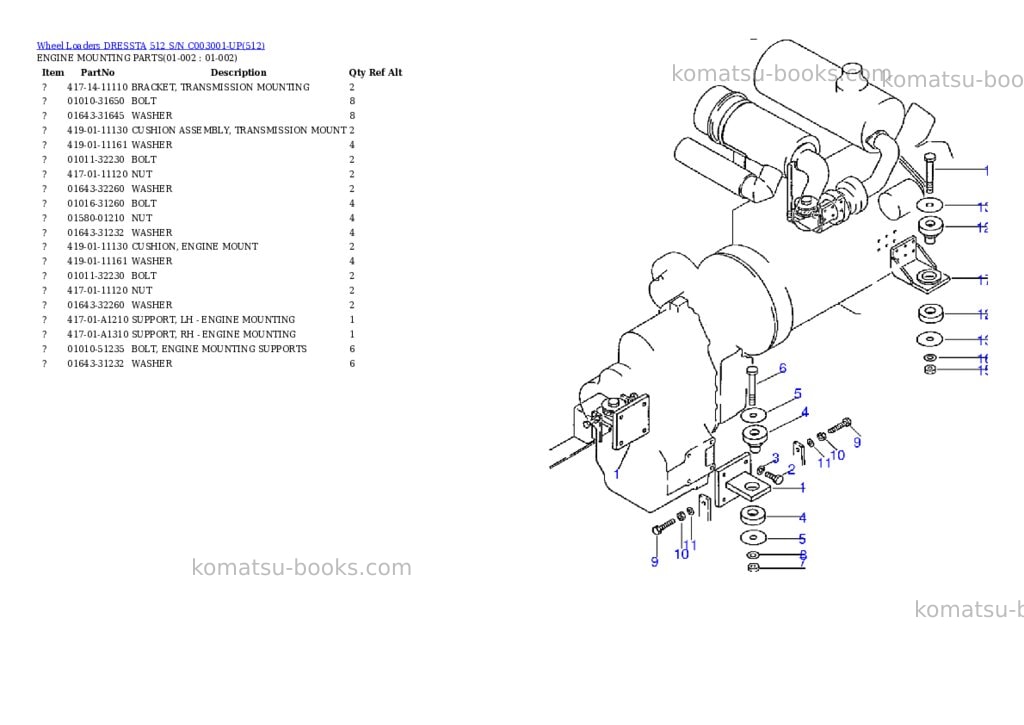 Komatsu 512 s/n c003001-up Parts catalog cover