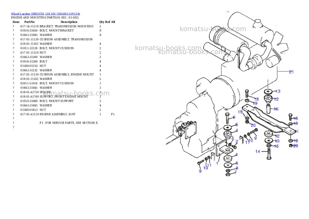 Komatsu 518 s/n c005001-up Parts catalog cover Komatsu 518 s/n c005001-up Parts catalog cover
