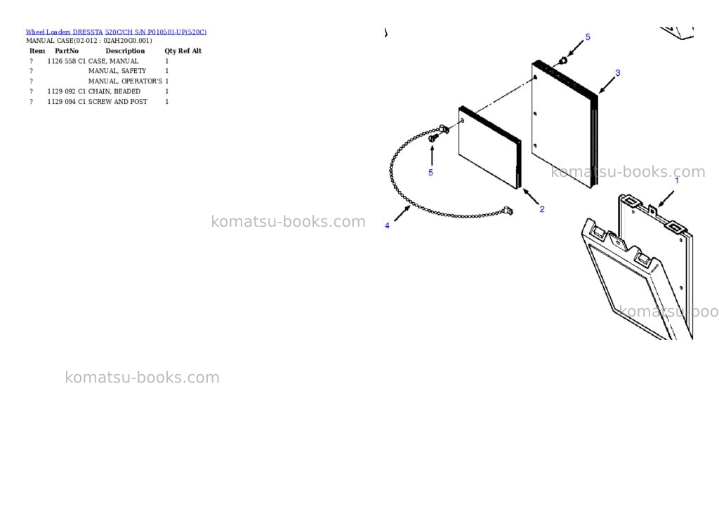 Komatsu 520c/ch s/n p010501-up Parts catalog cover Komatsu 520c/ch s/n p010501-up Parts catalog cover