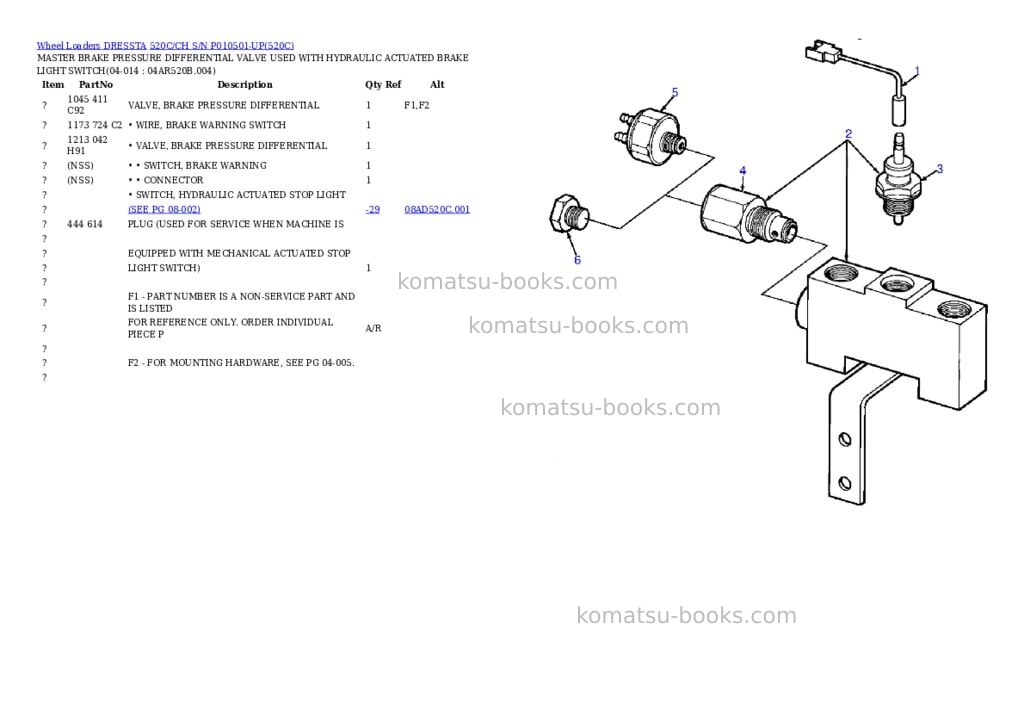 Komatsu 520c/ch s/n p010501-up Parts catalog cover Page 6 Komatsu 520c/ch s/n p010501-up Parts catalog cover Page 6