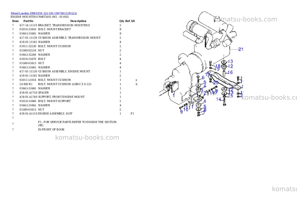 Komatsu 525 s/n c007001-up Parts catalog cover