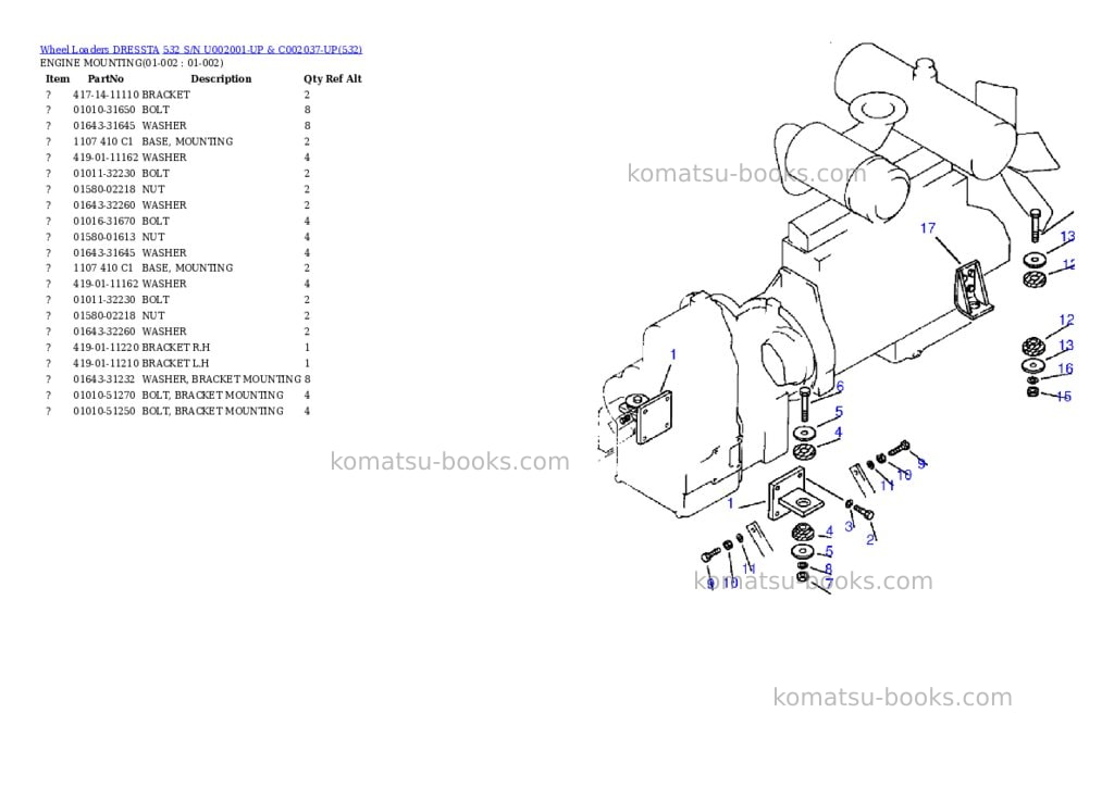 Komatsu 532 s/n u002001-up & c002037-up Parts catalog cover Komatsu 532 s/n u002001-up & c002037-up Parts catalog cover